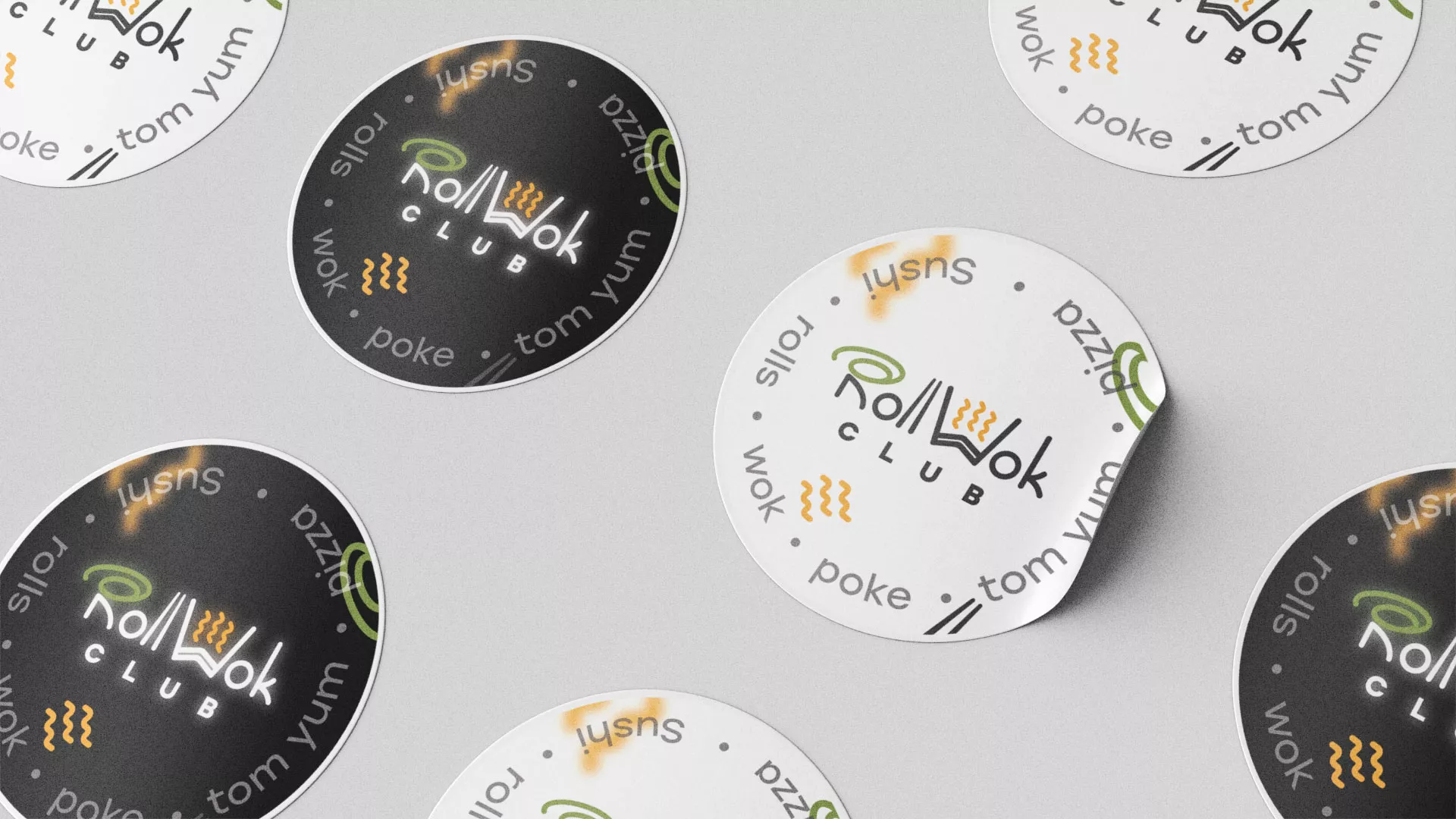 Разработка наклеек для суши-бара «Roll Wok Club» в Тогучине